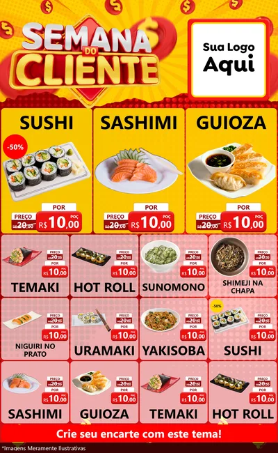 Modelo de Encarte para Encarte Grande com o tema Semana do Cliente para Comida japonesa