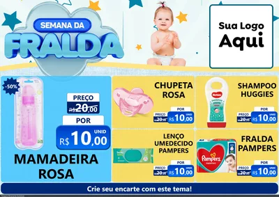 Modelo de Encarte para Encarte A4 Horizontal com o tema Semana da Fralda para Bebês