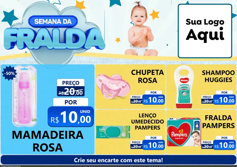 Modelo de Encarte para Encarte A4 Horizontal com o tema Semana da Fralda para Bebês