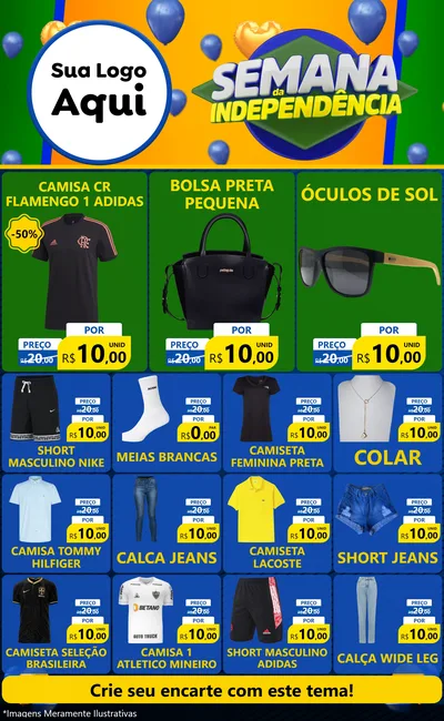 Modelo de Encarte para Encarte Grande com o tema Semana da Independência para Roupas e acessórios