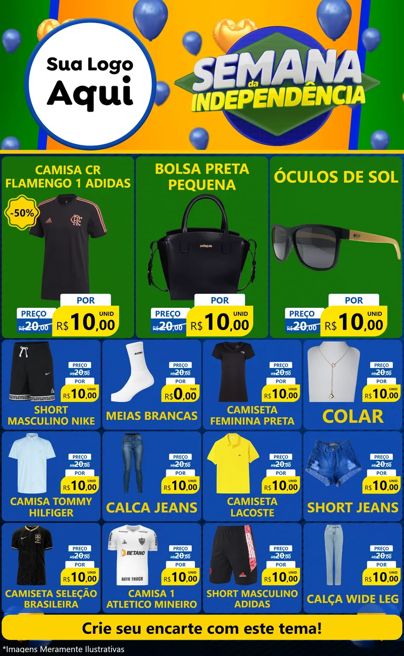 Modelo de Encarte para Encarte Grande com o tema Semana da Independência para Roupas e acessórios