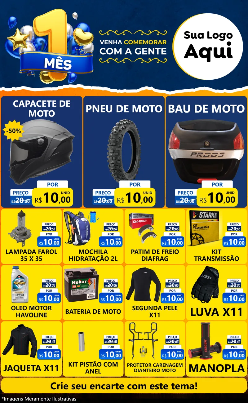 Modelo de Encarte para Encarte Grande com o tema Um Mês de Aniversário para Moto peças