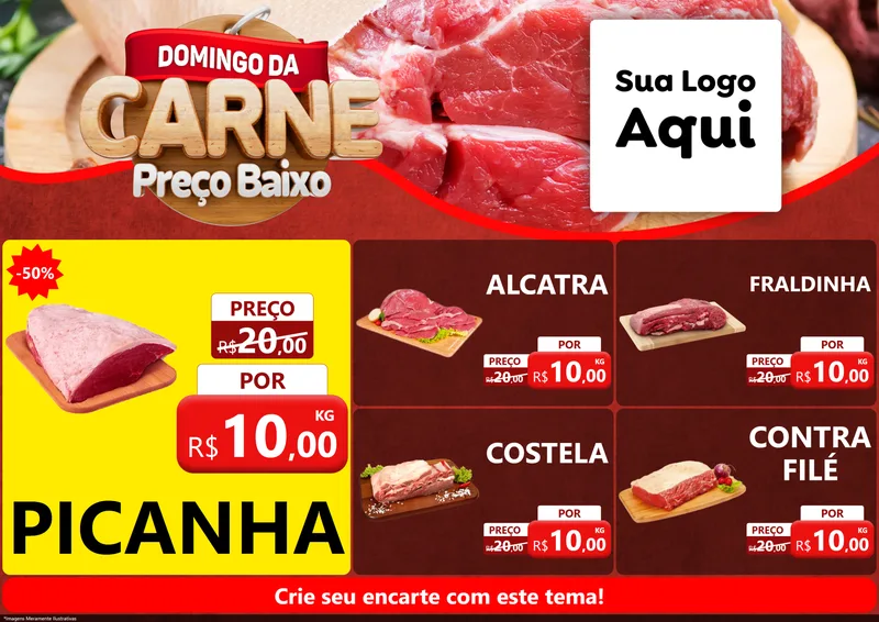 Modelo de Encarte para Encarte A4 Horizontal com o tema Domingo da Carne para Açougue