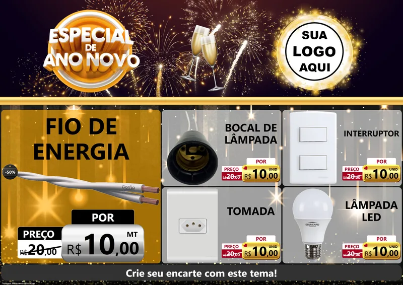 Modelo de Encarte para Encarte A4 Horizontal com o tema Especial de Ano Novo para Materiais Elétricos