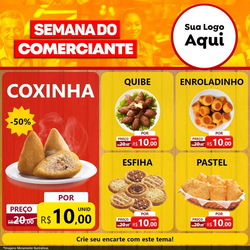 Modelo de Rede Social para Feed Facebook com o tema Semana do Comerciante para Salgadaria