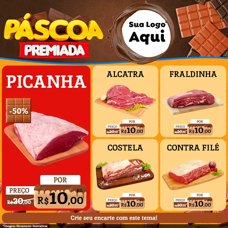 Modelo de Rede Social para Feed Facebook com o tema Páscoa Premiada para Açougue