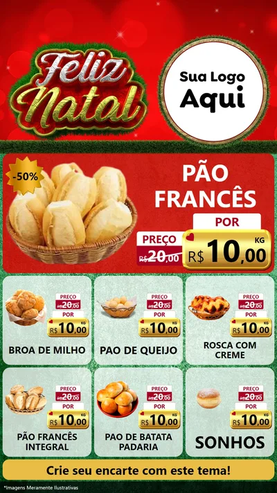 Modelo de Rede Social para Stories com o tema Feliz Natal para Padaria