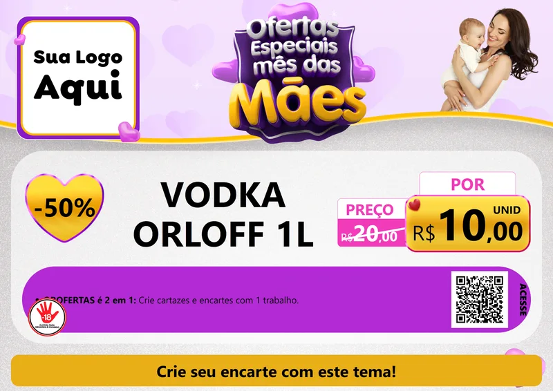 Modelo de Cartaz para Cartaz A4 Horizontal com o tema Ofertas Especiais - Mês das Mães para Distribuidora de bebidas
