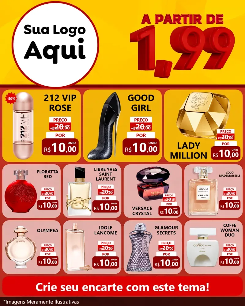 Modelo de Rede Social para Feed Instagram com o tema A Partir de Um e Noventa e Nove - 1,99 para Perfumes
