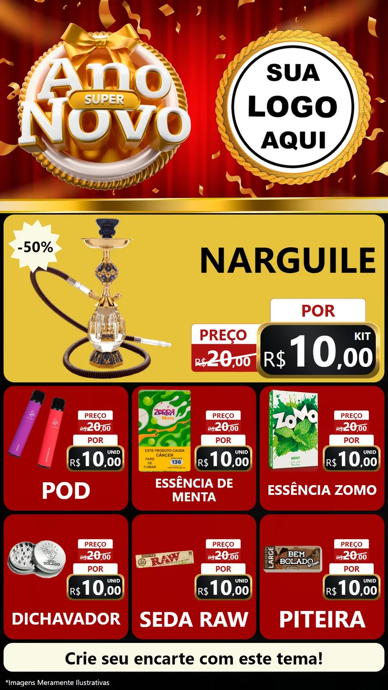 Modelo de Rede Social para Stories com o tema Super Ano Novo para Tabacaria