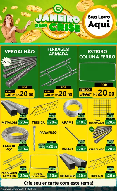 Modelo de Encarte para Encarte Grande com o tema Janeiro Sem Crise para Ferragens