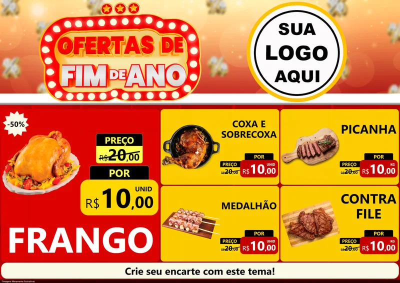 Modelo de Encarte para Encarte A4 Horizontal com o tema Ofertas de Fim de Ano para Assados