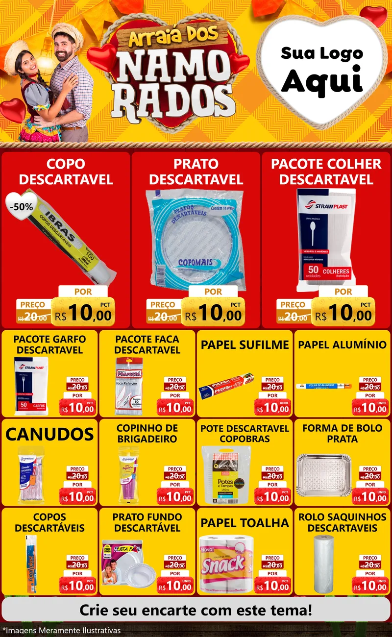 Modelo de Encarte para Encarte Grande com o tema Arraiá dos Namorados para Embalagens