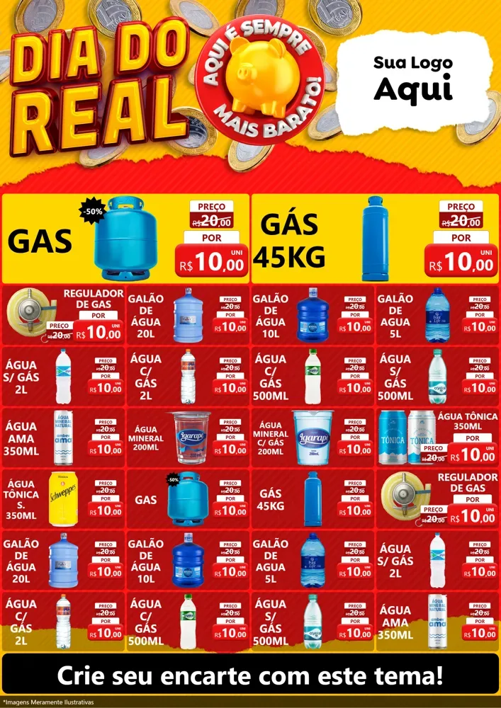 Modelo de Encarte para Encarte A4 Vertical com o tema Dia Do Real para Água e gás