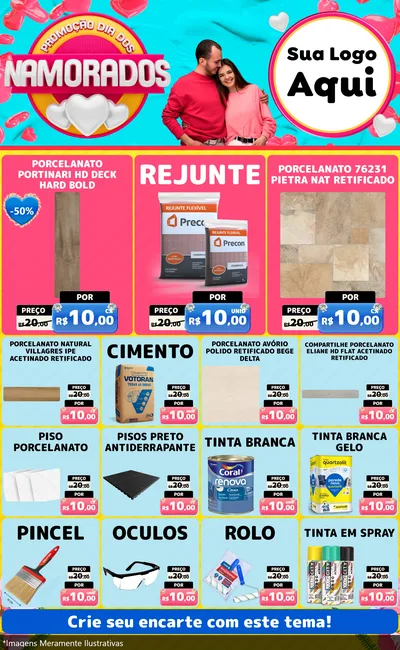 Modelo de Encarte para Encarte Grande com o tema Promoção Dia dos Namorados para Pisos e revestimentos