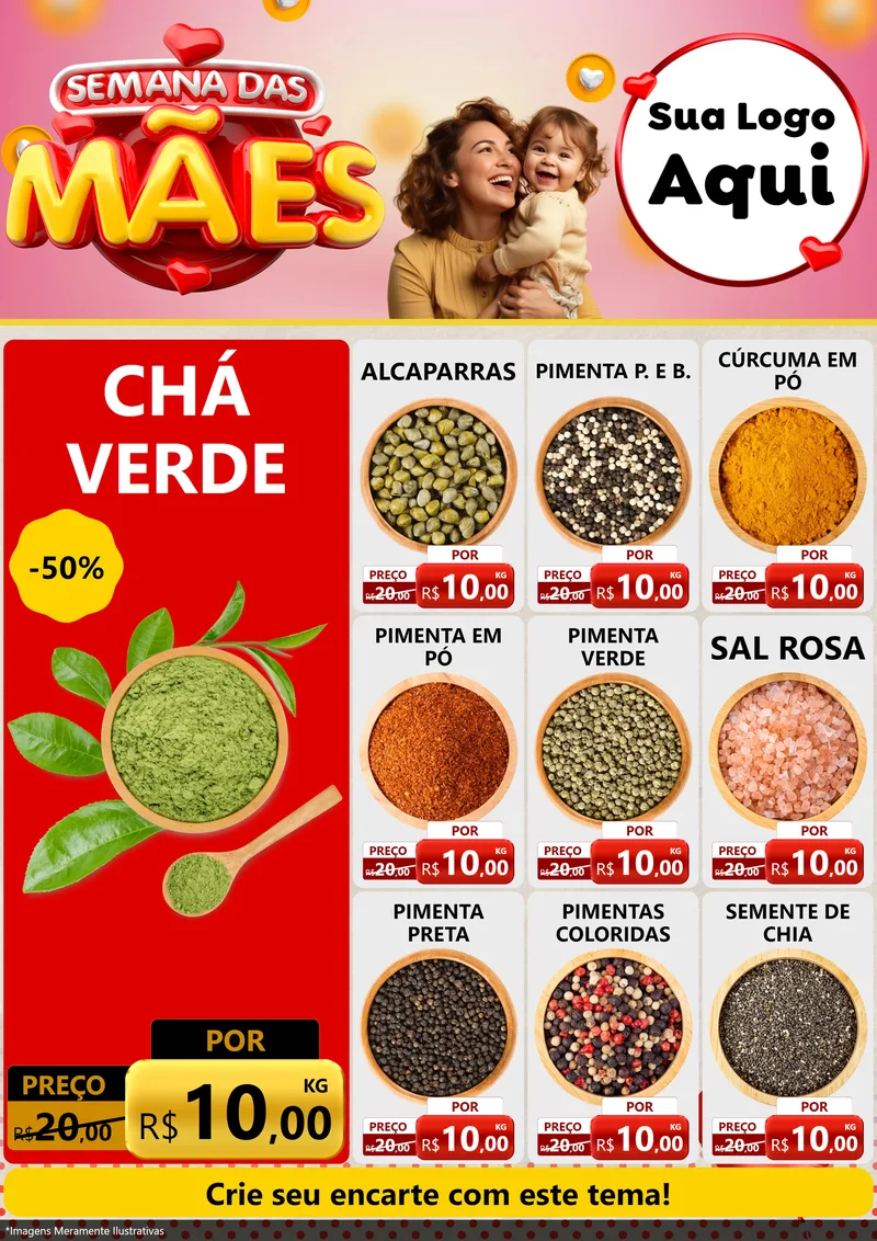 Modelo de Encarte para Encarte A4 Vertical com o tema Semana das Mães para Produtos Naturais