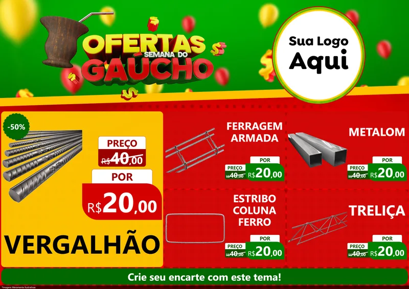 Modelo de Encarte para Encarte A4 Horizontal com o tema Ofertas Semana Do Gaúcho para Ferragens