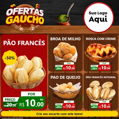 Modelo de Rede Social para Feed Facebook com o tema Ofertas Dia do Gaúcho para Padaria