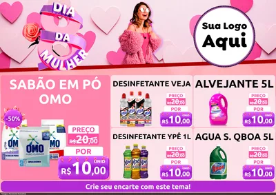 Modelo de Encarte para Encarte A4 Horizontal com o tema Dia da Mulher para Produtos de Limpeza
