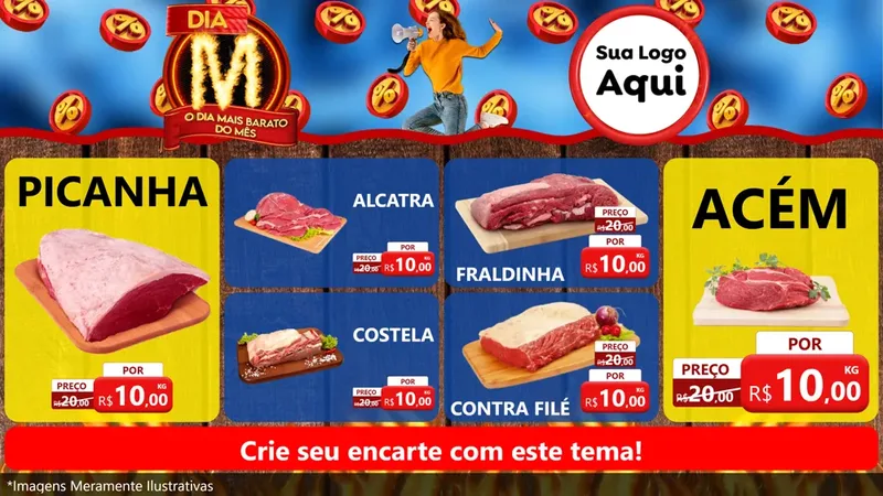 Modelo de TV para TV Horizontal com o tema Dia M - O Dia Mais Barato Do Mês para Açougue