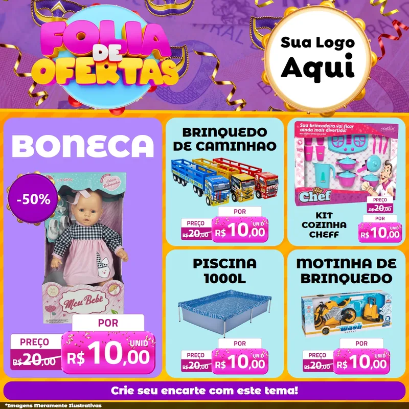 Modelo de Rede Social para Feed Facebook com o tema Folia de Ofertas para Brinquedos