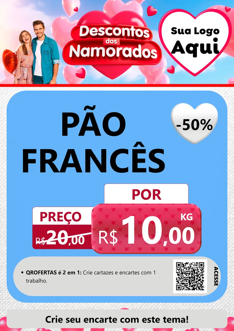 Modelo de Cartaz para Cartaz A4 Vertical com o tema Descontos dos Namorados para Padaria