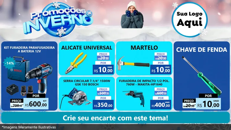 Modelo de TV para TV Horizontal com o tema Promoções de Inverno para Maquinas e Ferramentas