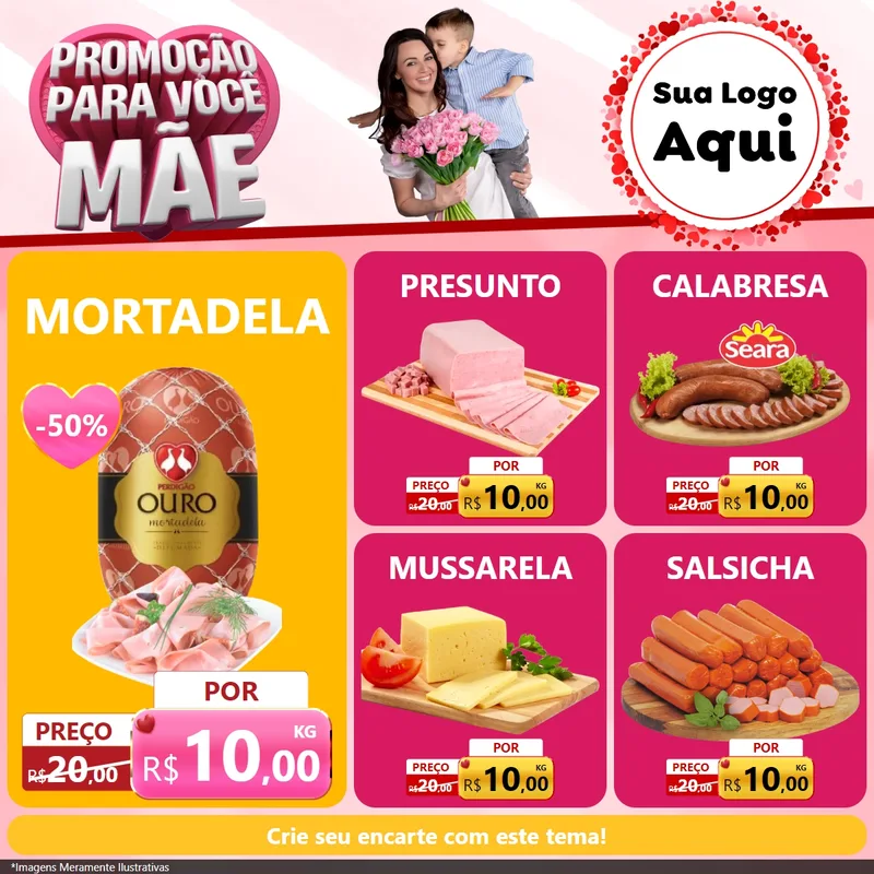 Modelo de Rede Social para Feed Facebook com o tema Promoção Para Você Mãe para Frios e Laticínios