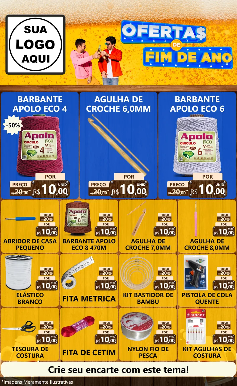 Modelo de Encarte para Encarte Grande com o tema Ofertas de Fim de Ano para Armarinho e Aviamentos