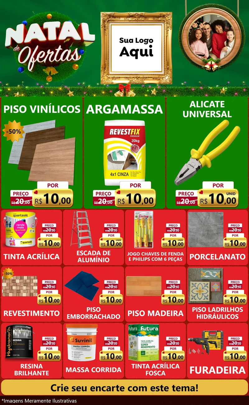 Modelo de Encarte para Encarte Grande com o tema Natal de Ofertas para Material para Construção