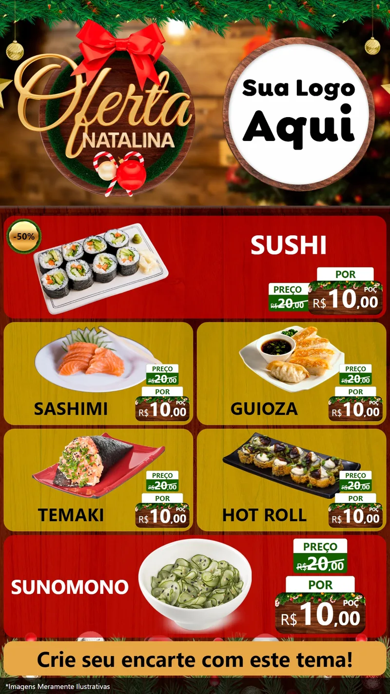 Modelo de TV para TV Vertical com o tema Ofertas Natalina para Comida japonesa