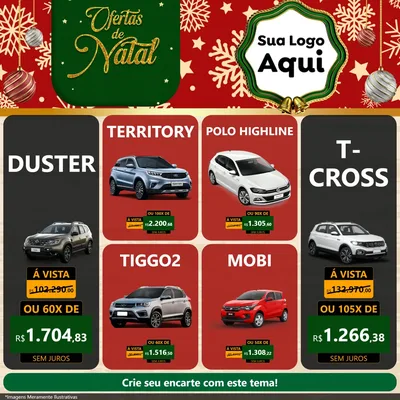 Modelo de Rede Social para Feed Facebook com o tema Natal de Ofertas para Concessionaria de Carros