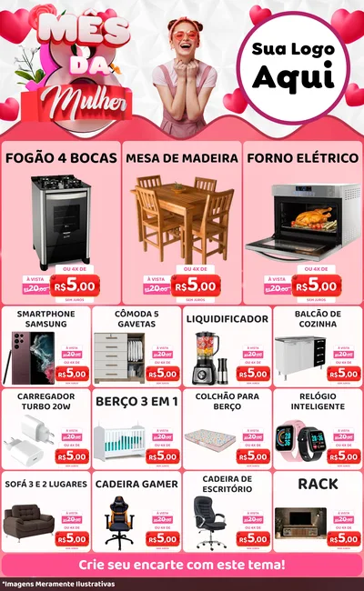 Modelo de Encarte para Encarte Grande com o tema Mês da Mulher para Móveis e Eletro
