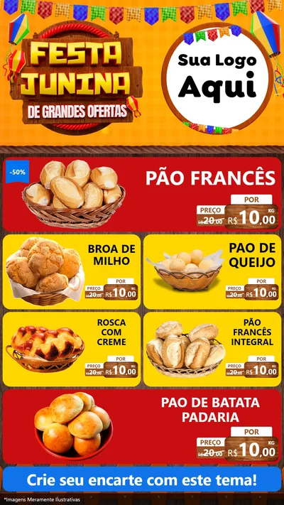 Modelo de TV para TV Vertical com o tema Festa Junina de Grandes Ofertas para Padaria