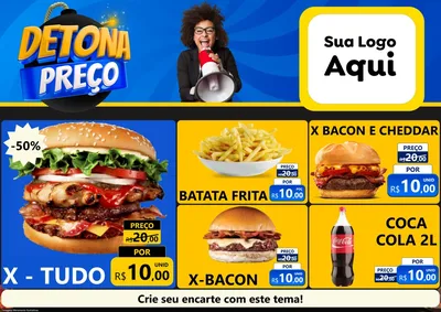 Modelo de Encarte para Encarte A4 Horizontal com o tema Detona Preços para Hamburgueria