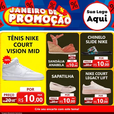 Modelo de Rede Social para Feed Facebook com o tema Janeiro de Promoção para Calçados