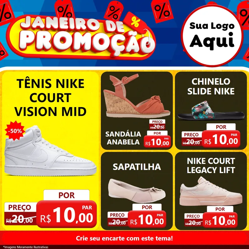 Modelo de Rede Social para Feed Facebook com o tema Janeiro de Promoção para Calçados