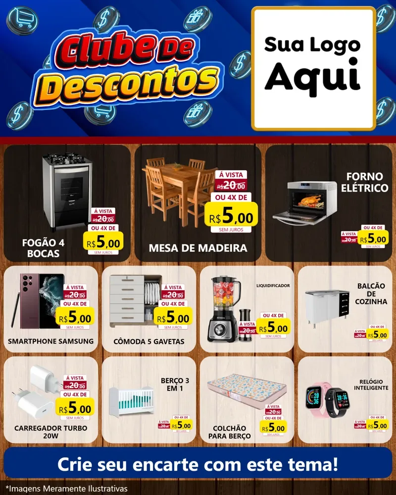 Modelo de Rede Social para Feed Instagram com o tema Clube de Descontos para Móveis e Eletro