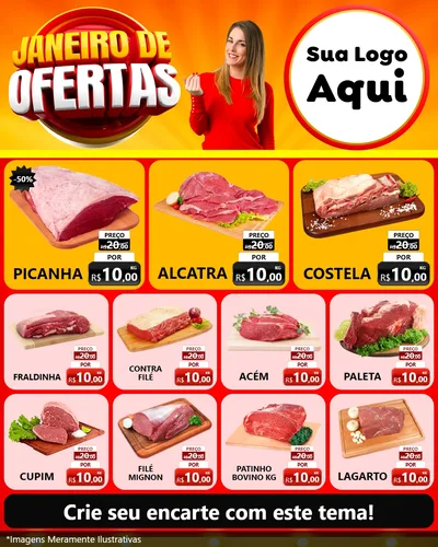 Modelo de Rede Social para Feed Instagram com o tema Janeiro de Ofertas para Açougue