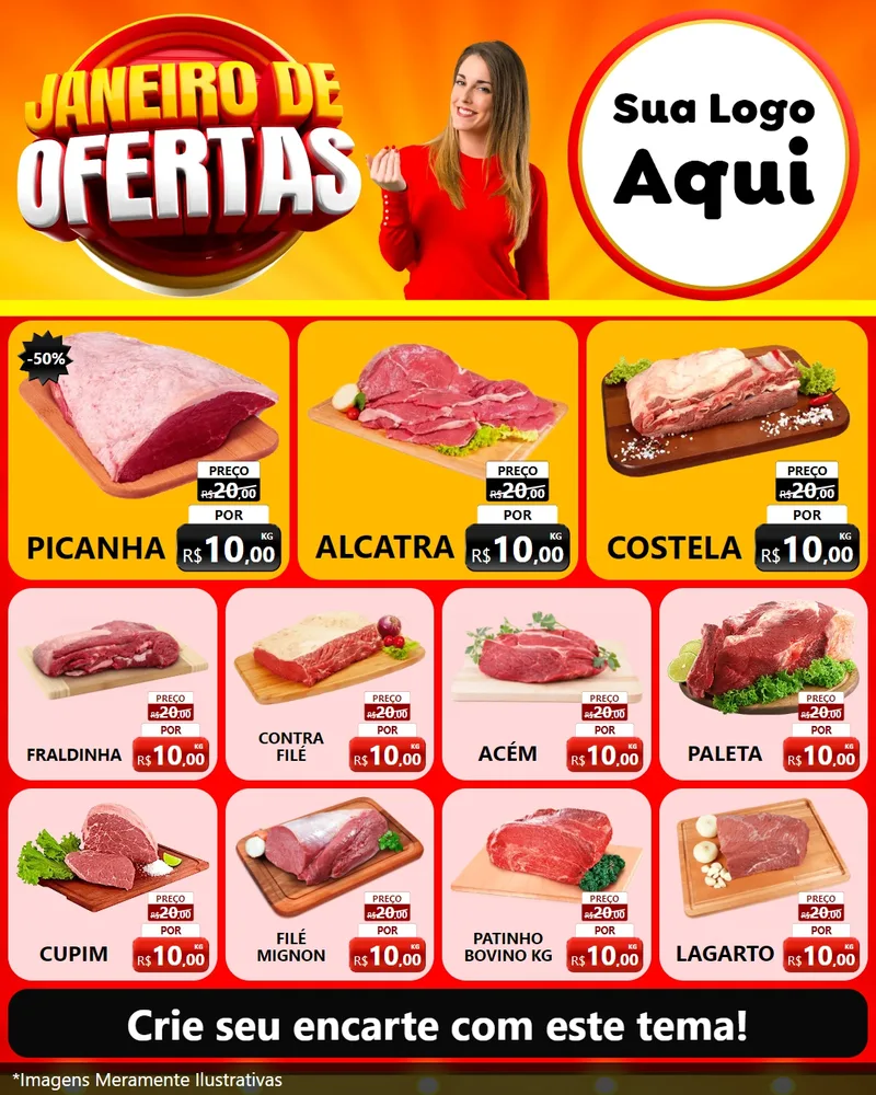 Modelo de Rede Social para Feed Instagram com o tema Janeiro de Ofertas para Açougue