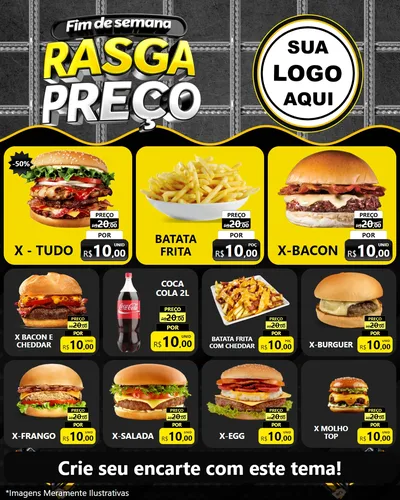 Modelo de Rede Social para Feed Instagram com o tema Fim de Semana Rasga Preço para Hamburgueria