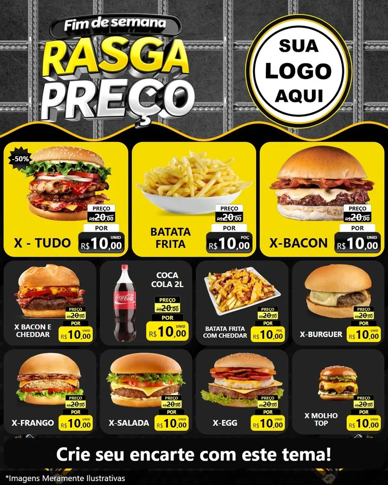 Modelo de Rede Social para Feed Instagram com o tema Fim de Semana Rasga Preço para Hamburgueria