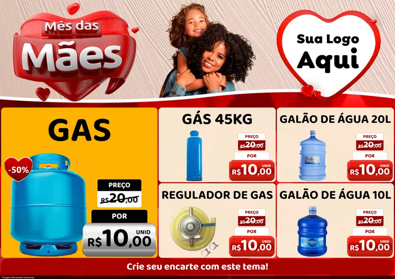 Modelo de Encarte para Encarte A4 Horizontal com o tema Mês das Mães para Água e gás