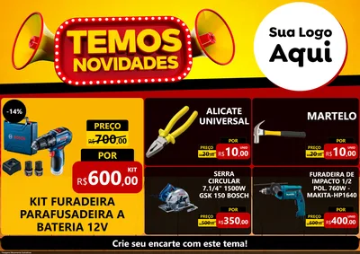 Modelo de Encarte para Encarte A4 Horizontal com o tema Temos Novidades para Maquinas e Ferramentas