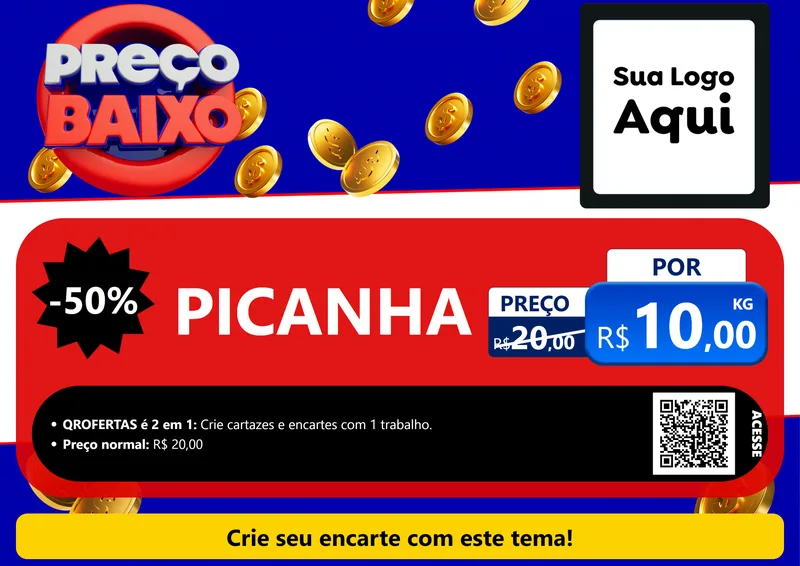 Modelo de Cartaz para Cartaz A4 Horizontal com o tema Preço Baixo para Açougue