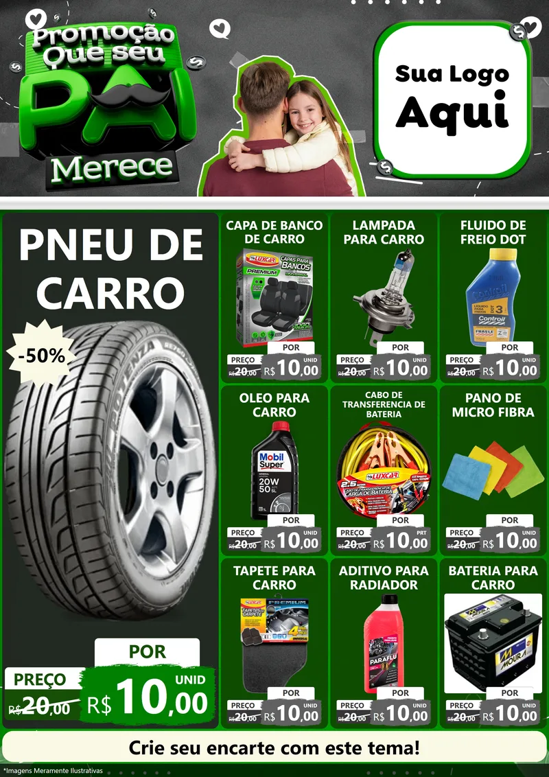 Modelo de Encarte para Encarte A4 Vertical com o tema Promoção Que seu Pai Merece para Auto peças
