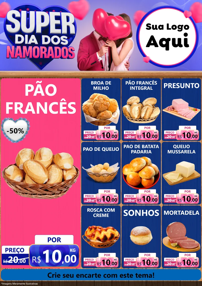 Modelo de Encarte para Encarte A4 Vertical com o tema Super Dia dos Namorados para Padaria