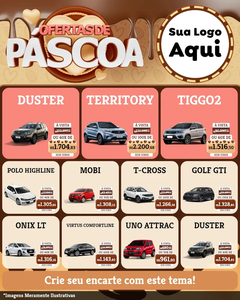 Modelo de Rede Social para Feed Instagram com o tema Ofertas de Páscoa para Concessionaria de Carros