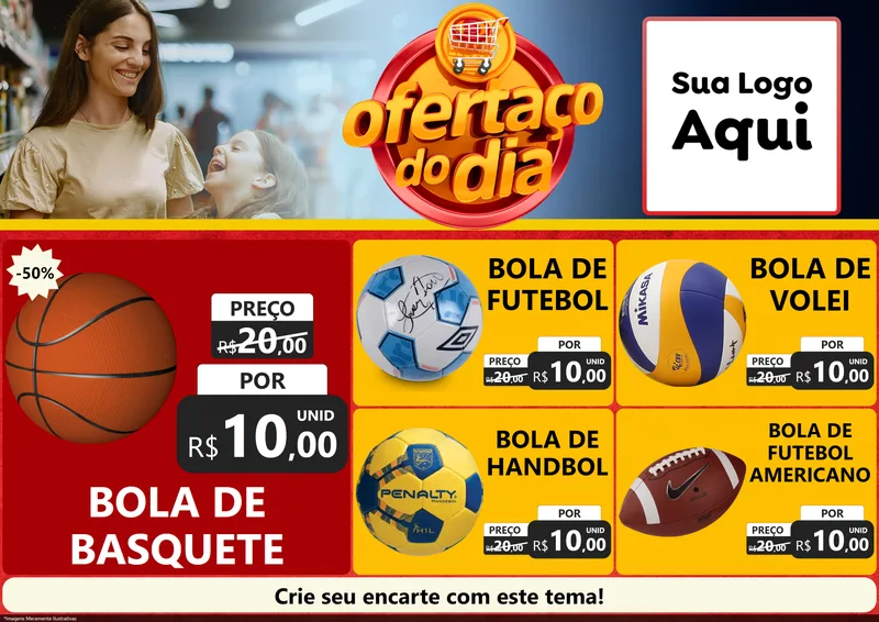 Modelo de Encarte para Encarte A4 Horizontal com o tema Ofertaço Do Dia para Artigos Esportivos