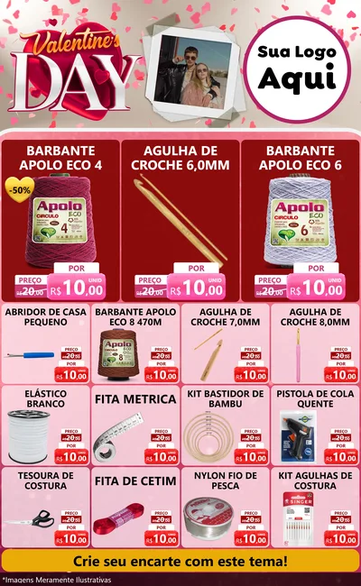 Modelo de Encarte para Encarte Grande com o tema Valentine's Day para Armarinho e Aviamentos